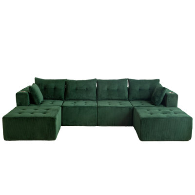 Boneless 129.5" Corduroy Bean Bag Sofa Boneless Cloud Sofa Modular U Sectional Sofa