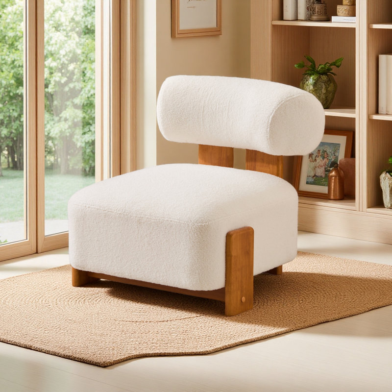 Méridienne moderne de 27,25 po avec structure en bois massif et dossier roulé, revêtement Boucle doux et durable, idéale pour le salon, la chambre à coucher ou le bureau