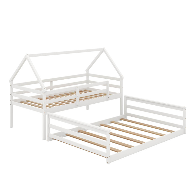 Lit superposé simple au dessus d'une chambre double avec échelle intégrée, Blanc