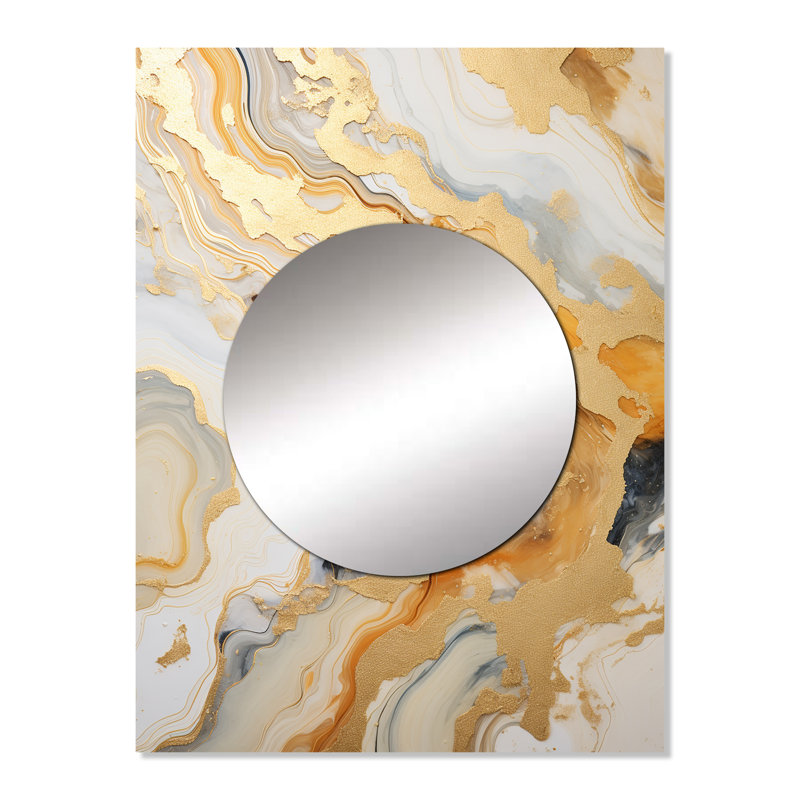 Yissell Gold and White Marble River - miroir décoratif en marbre, miroir mural doré, impression d'art en métal, 32 po x 24 po
