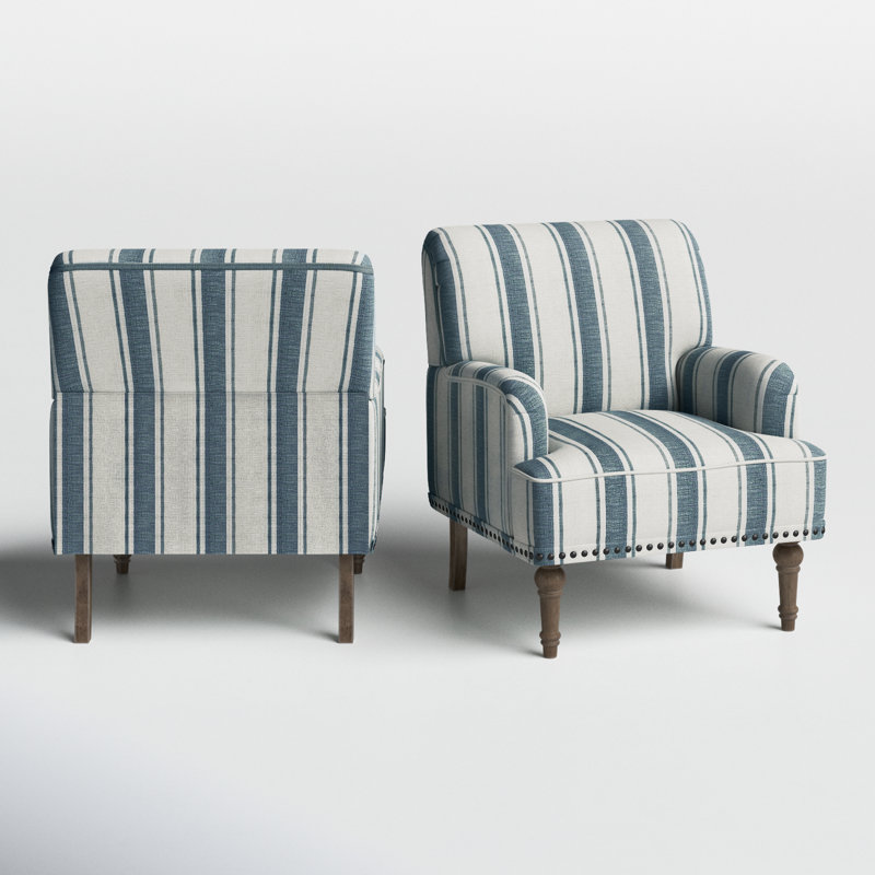 Fauteuil l 28,7 po Arching avec pieds en bois massif et garniture cloutée, Marine