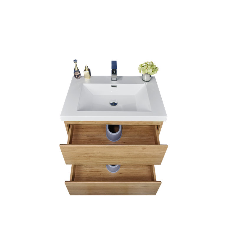 Ensemble de meuble-lavabo simple 24 po Hridhaan, Chêne naturel