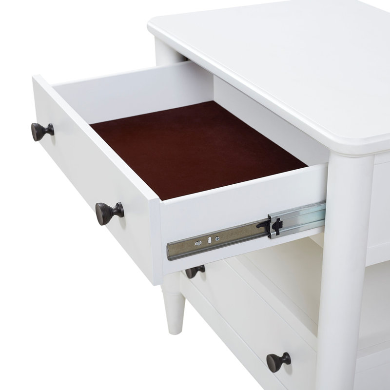Table de chevet ouverte à finition blanche avec 2 tiroirs, White