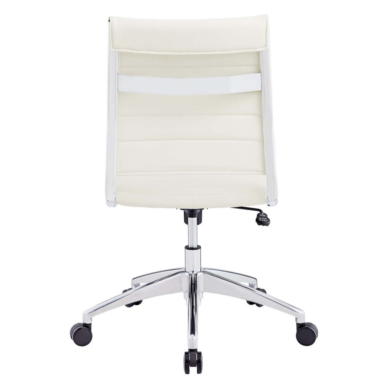 White Vinyl Armless Swivel Task Chair with Metal Base