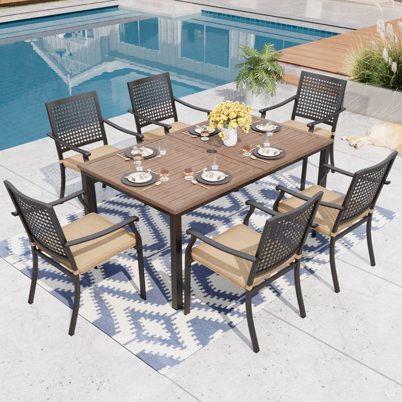 Ensemble de salle à manger rectangulaire pour 6 personnes 64 "avec parasol Argyri