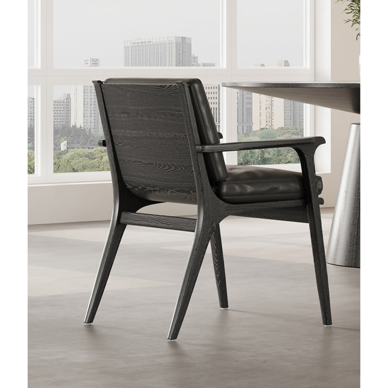 Italian Minimalist Solid Wood Ash Wood Armrests And Faux Leather Dining Chairs