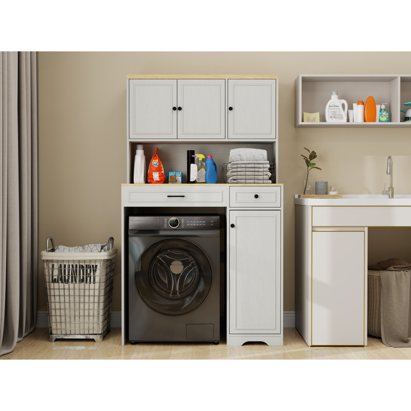Armoire de rangement en MDF peu encombrante, blanc antique, idéale pour la salle de lavage
