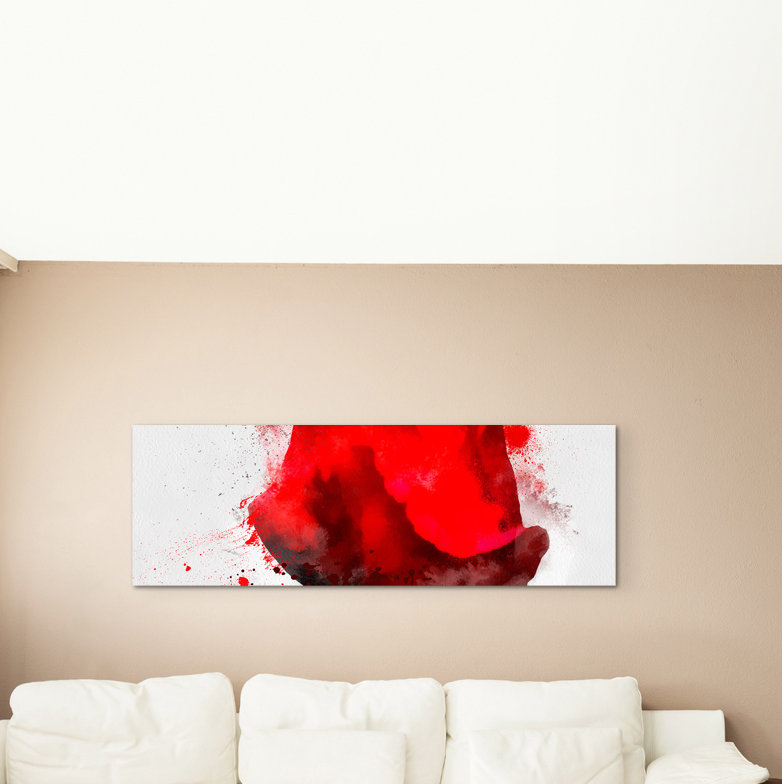 Gerahmtes Leinwandbild  Knallrote Rose im Splash Art Stil