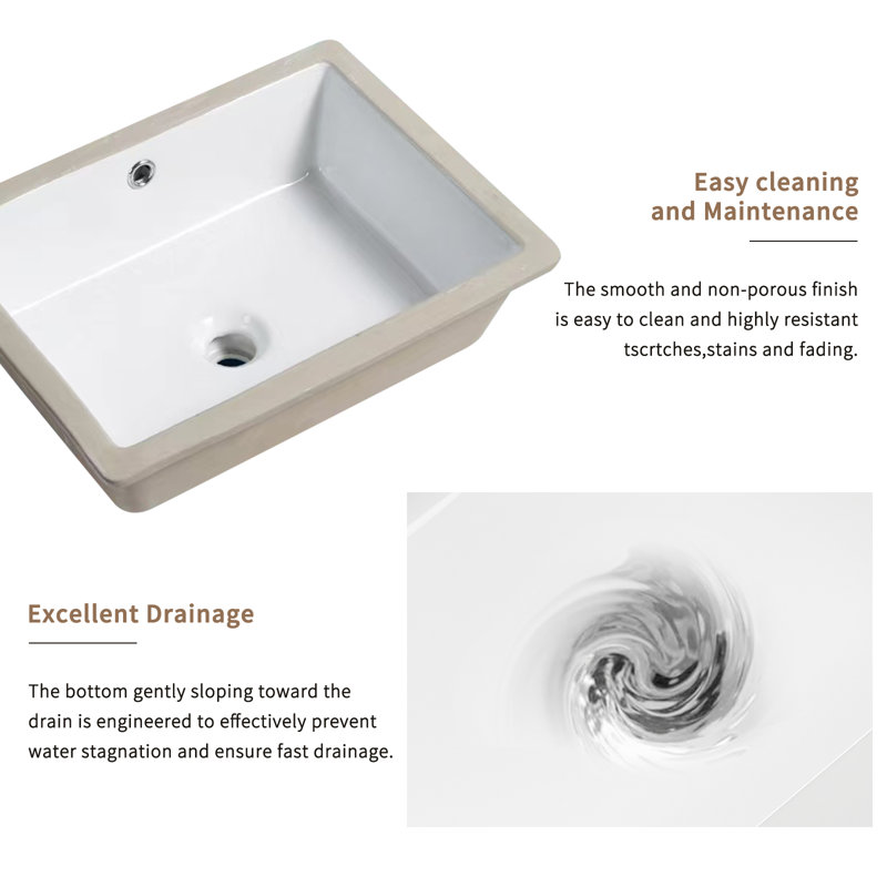 White Rectangle Undermount Porcelain Ceramic Bathroom Vanity Sink With Overflow | Gift Idea
