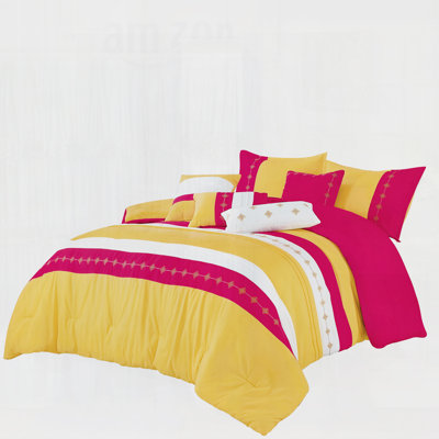 7-Piece King Comforter Set With Embroidery Design, Soft Microfiber, 100% Polyester, All-Season Bedding Collection