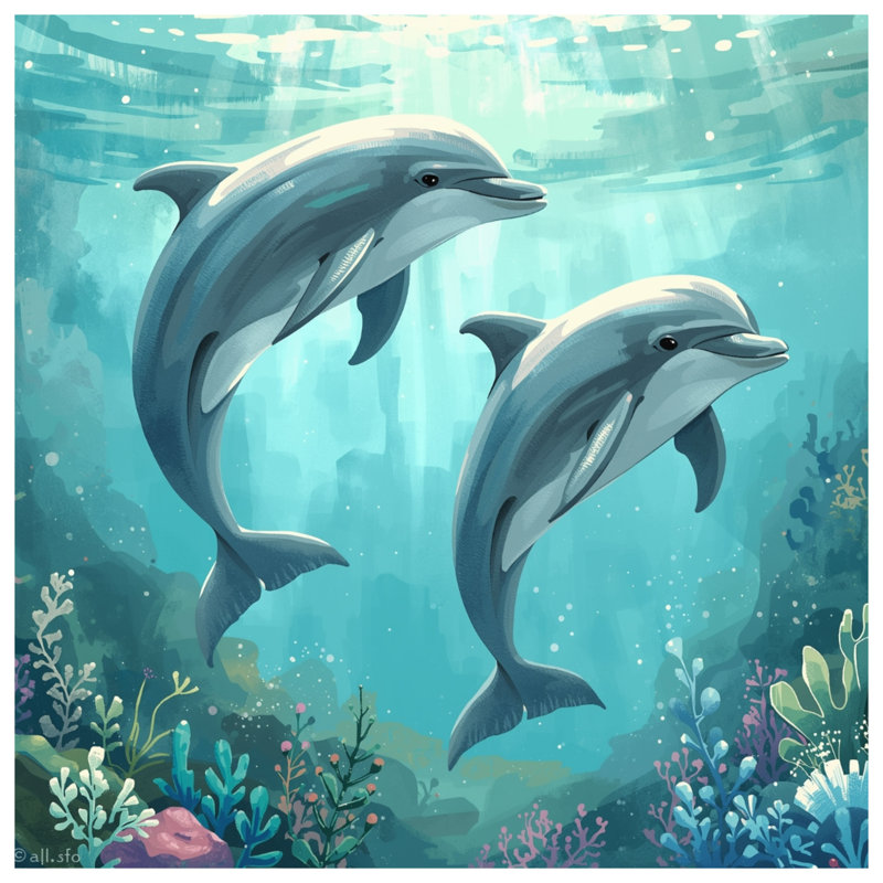 Tapisserie murale "Dauphins", H 68 po x l 80 po avec 4 œillets