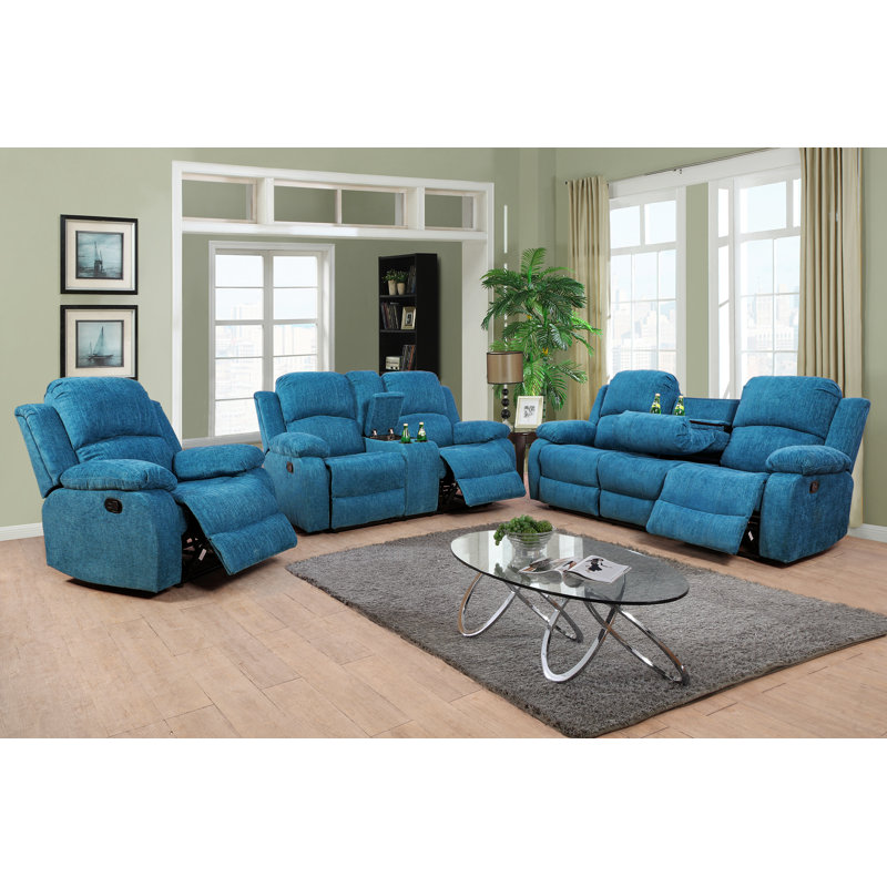 Ensemble de salon inclinable 3 pièces Amaker, 3, Tissu en microfibre bleu