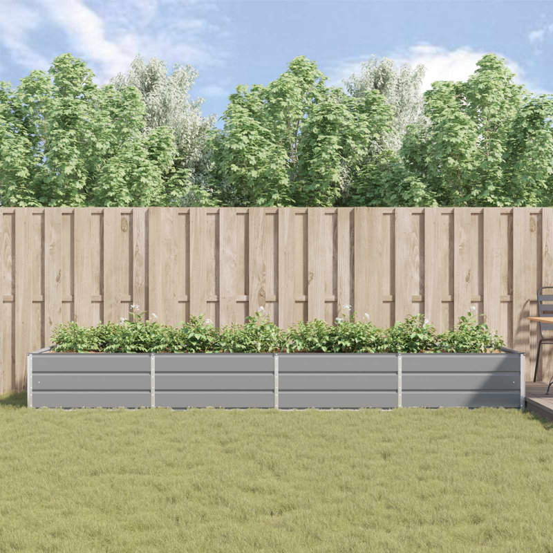 Planter Galvanised Steel, 45cm H x 385cm W x 100cm D, Light Grey