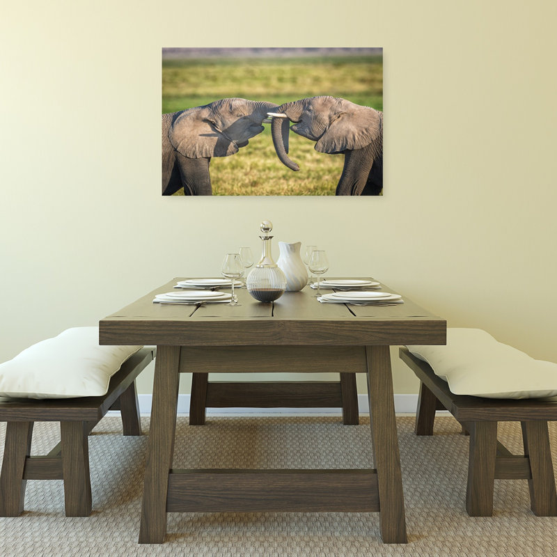 Elephant Trunk Play Serene Contemporary Elephant Nature Wildlife Wall Art Print by Jeffrey C. Sink - 1 Piece Wrapped Canvas Wall Art