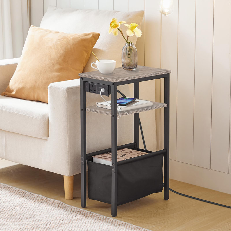 Slim Side Table with Storage, Grey