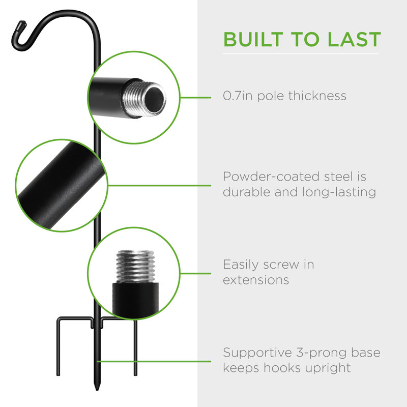 Adjustable Black Metal Shepherd Hooks with 3-Prong Base