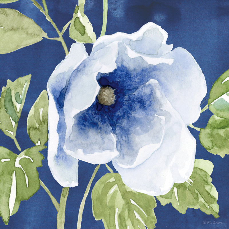 Indigo Petals VIII by Beth Grove - Wrapped Canvas Painting, 30cm H x 30cm W x 3.8cm D