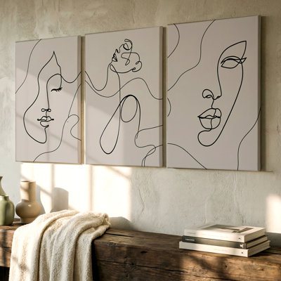 3 pièces minimalistes au trait, art mural moderne, trois pièces pour le salon, la chambre à coucher, le bureau et la maison