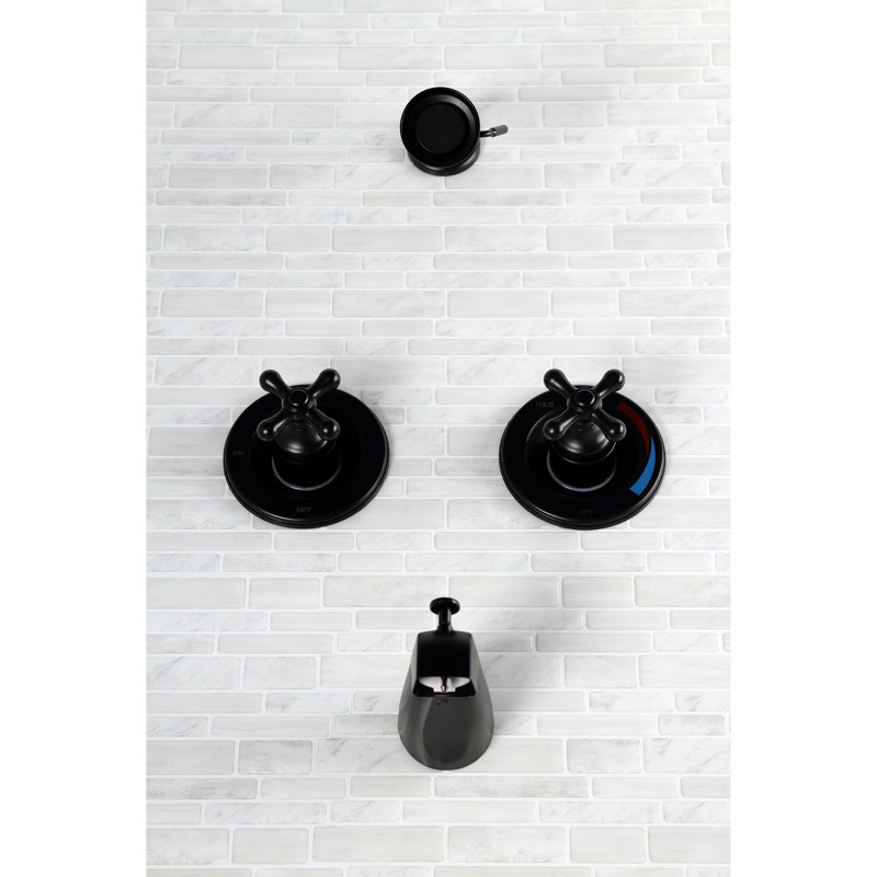 Kingston Brass Vintage Double-Handle Pressure Balanced Tub and Shower Faucet, Matte Black