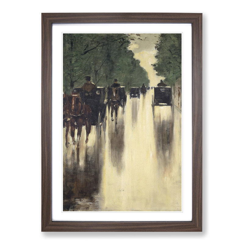 Horses and Carriages by Lesser Ury - Picture Frame Painting, Walnut Framed, 48cm H x 36cm W x 2cm D