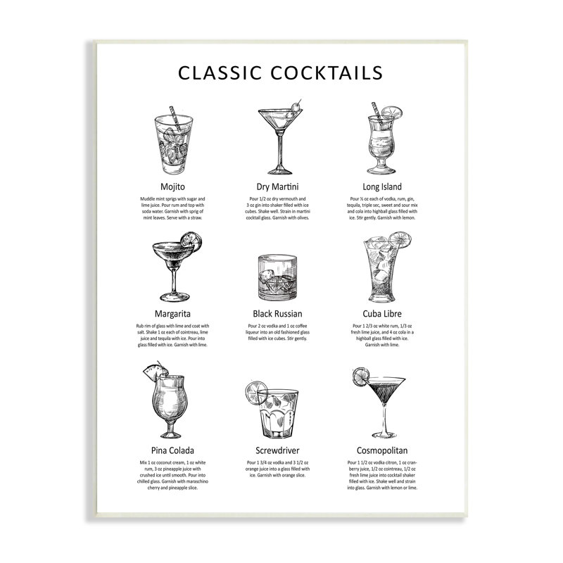 "Classic Cocktail Mixed Drinks Kitchen", H 19 po x l 13 po x P 0,5 po