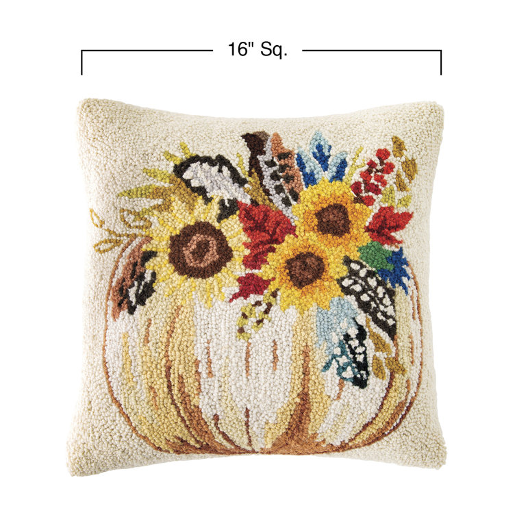 Fall Pumpkins Hand-Hooked Wool Decorative Throw Pillow