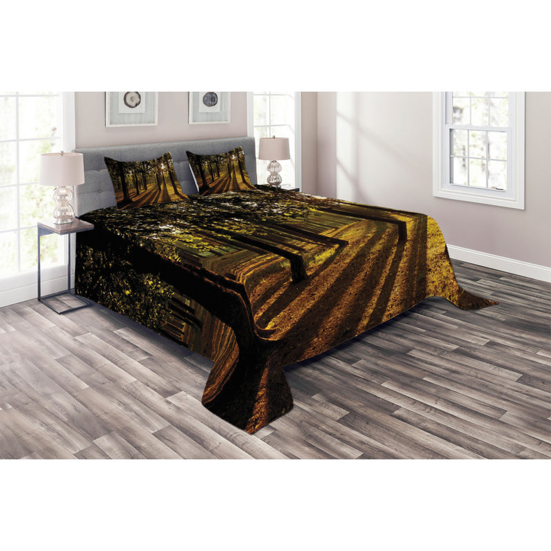 Forest Rustic Polyester Coverlet, King Bedspread + 2 Shams