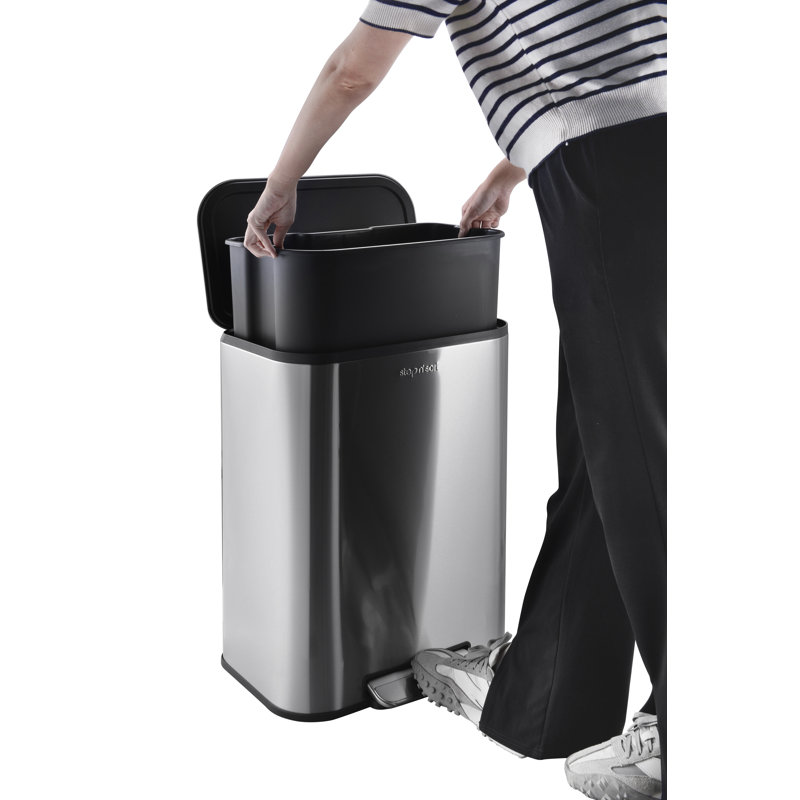 Poubelle en acier inoxydable de 50 L Step N’ Sort - poubelle de cuisine résistante aux empreintes digitales avec couvercle à fermeture douce et seau intérieur amovible - Design moderne et mince