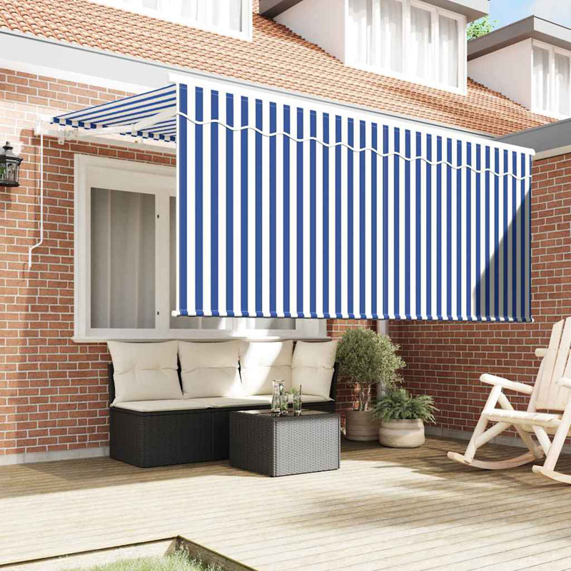 VidaXL 200cm D Retractable Patio Awning, Blue/White/White, 165cm H x 300cm W x 200cm D
