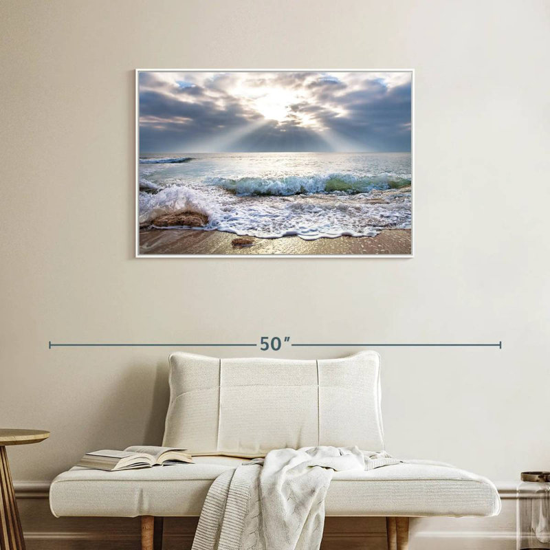 Océan au lever du soleil, Cadre flottant blanc, 37 po x 25 po