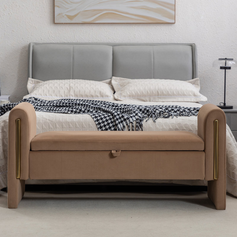 Banc de maquillage en velours, Velours café, 24.6" H x 53.1" W x 17.7" D