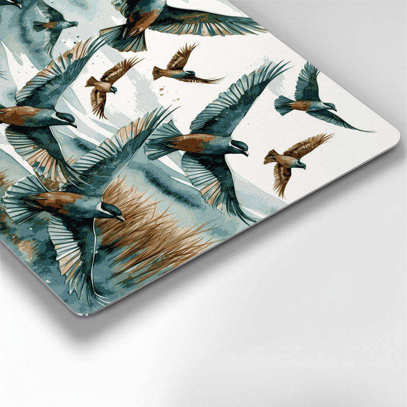 Birds Green winged Teal Brown Metal Wall Art, 96" H x 120" W x 0.05" D