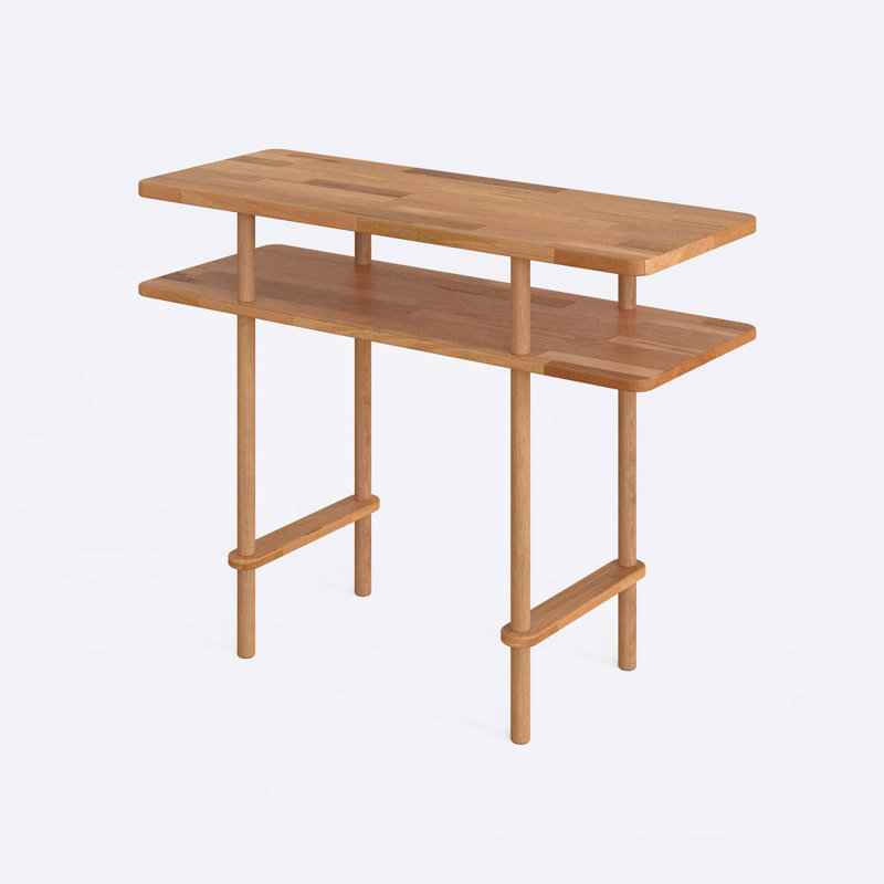 Console Manhattan, table d'entrée en bois de hêtre massif avec 2 tablettes pour le couloir et le salon