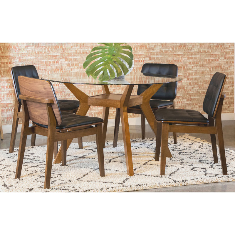 Mayia 5-piece Round Glass Top Dining Table Set Nutmeg