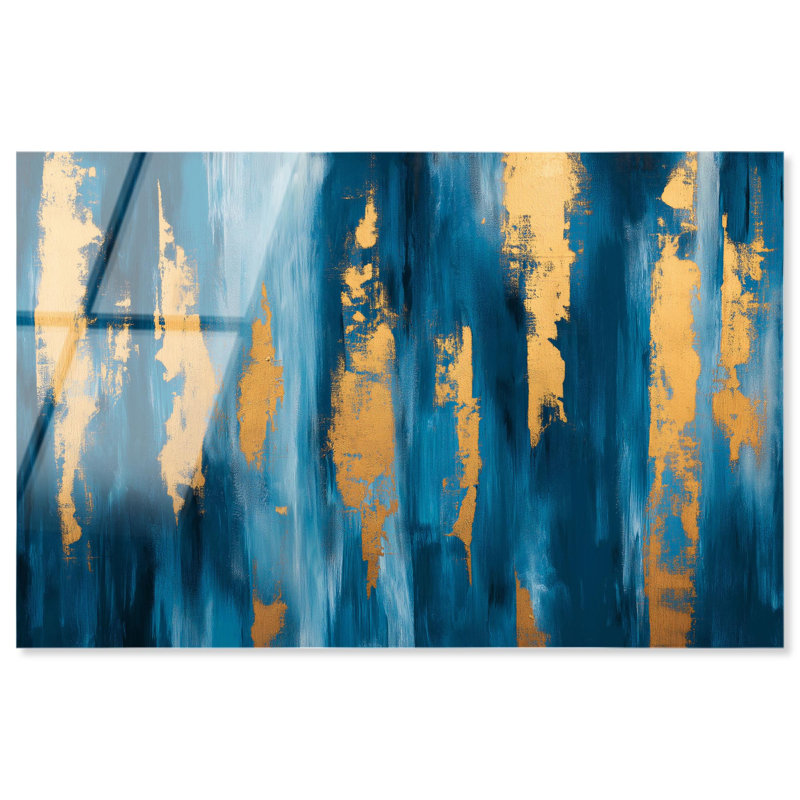 Art mural bleu foncé texturé bleu foncé avec Golden Touch II par Art Remedy, prêt à être accroché, H 36 po x l 54 po