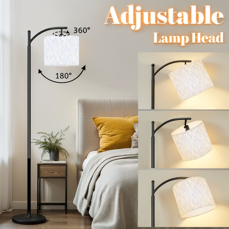 Lampe sur pied arc avec abat-jour réglable abstrait bleu blanc vertical à coups de pinceau sur pied 3 températures de couleur à intensité variable avec poteau pour interrupteur de chambre à coucher