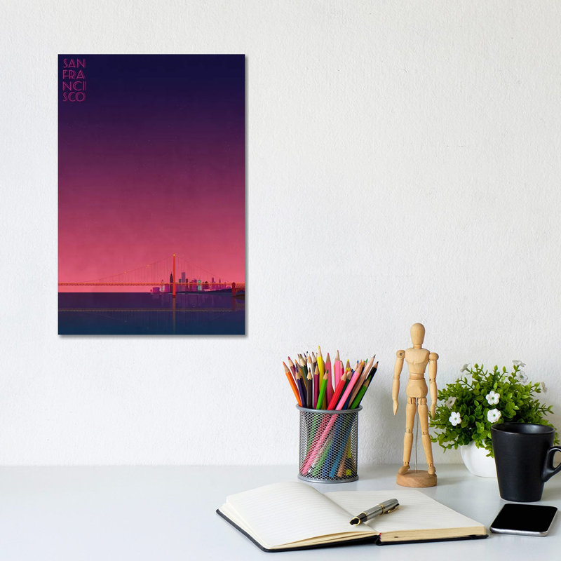 San Francisco Skyline - impression d'art graphique, H 12 po x l 8 po x P 0,75 po, Toile tendue, Aucun mat