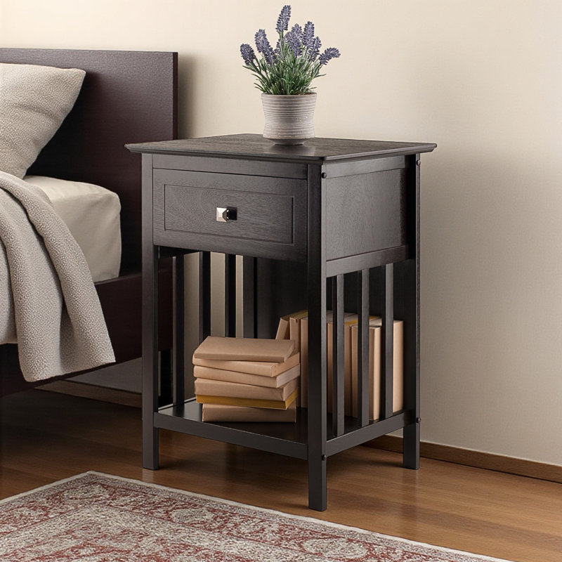 Nallani Brown Finish 1-Drawer Accent Mission-Style Nightstand, 24.78" H X 18.74" W X 14.13" D