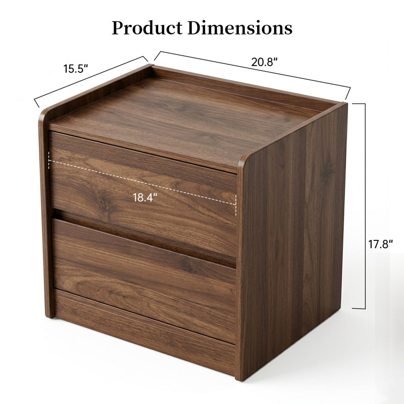 Table de bout Mid-Century moderne à 2 tiroirs l 19,68 po et pieds en bois massif (ensemble de 2), Brun