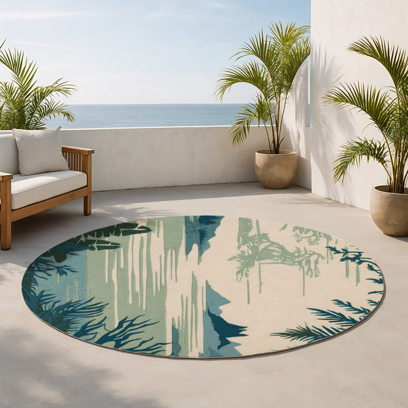 Tapis intérieur et extérieur Serene Glyphs, Rond 5 pi