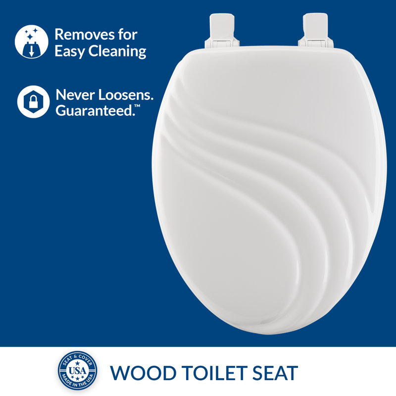 Swirl Sculptured Toilet Seat, Easily Removes for Cleaning, Hinges Never Loosen, Elongated, White