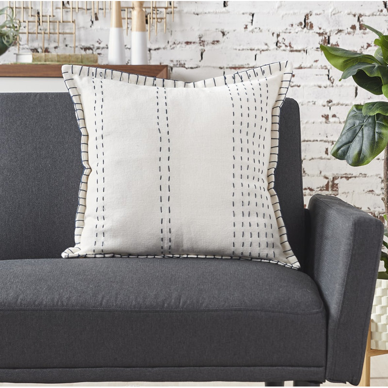 Roseville Cotton Throw Pillow Cover & Insert, Cream/Navy
