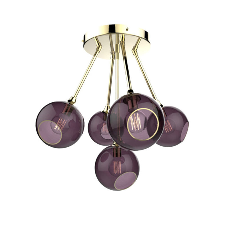 Luminaire suspendu sphère 5 lumières Ballroom Molecule, Pluie mauve, Or