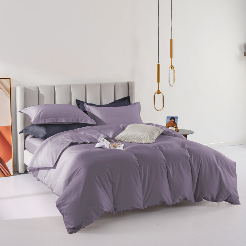 Satin Duvet Cover with Zipper Closure and Corner Ties, OEKO-TEX Certified, King Duvet Cover + 2 Pillow Shams, Purple