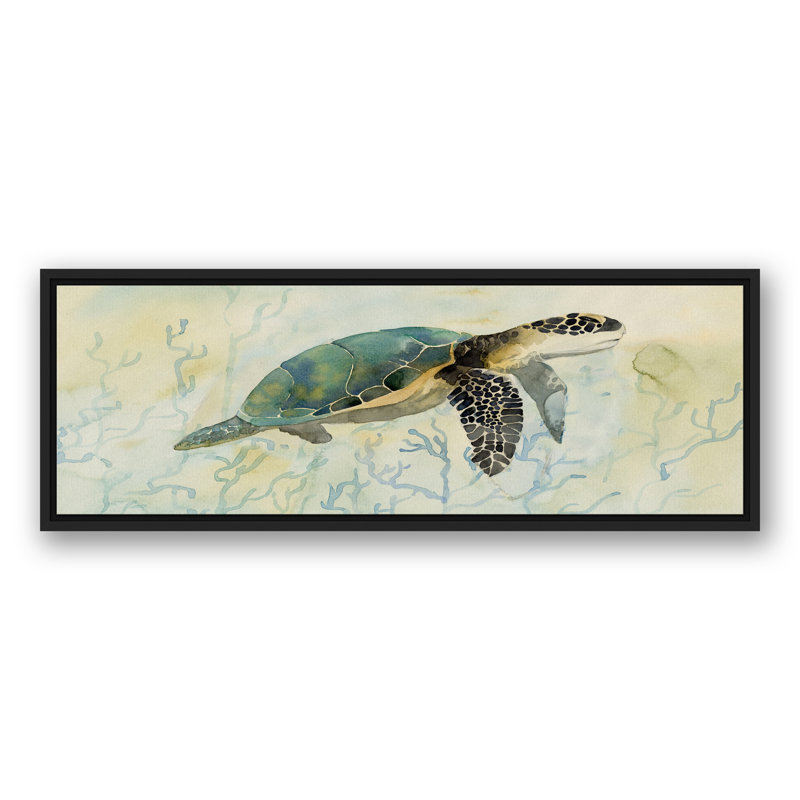 Tortue de mer verte, H 13,75 po x l 37,75 po x P 1,75 po, Cadre flottant noir