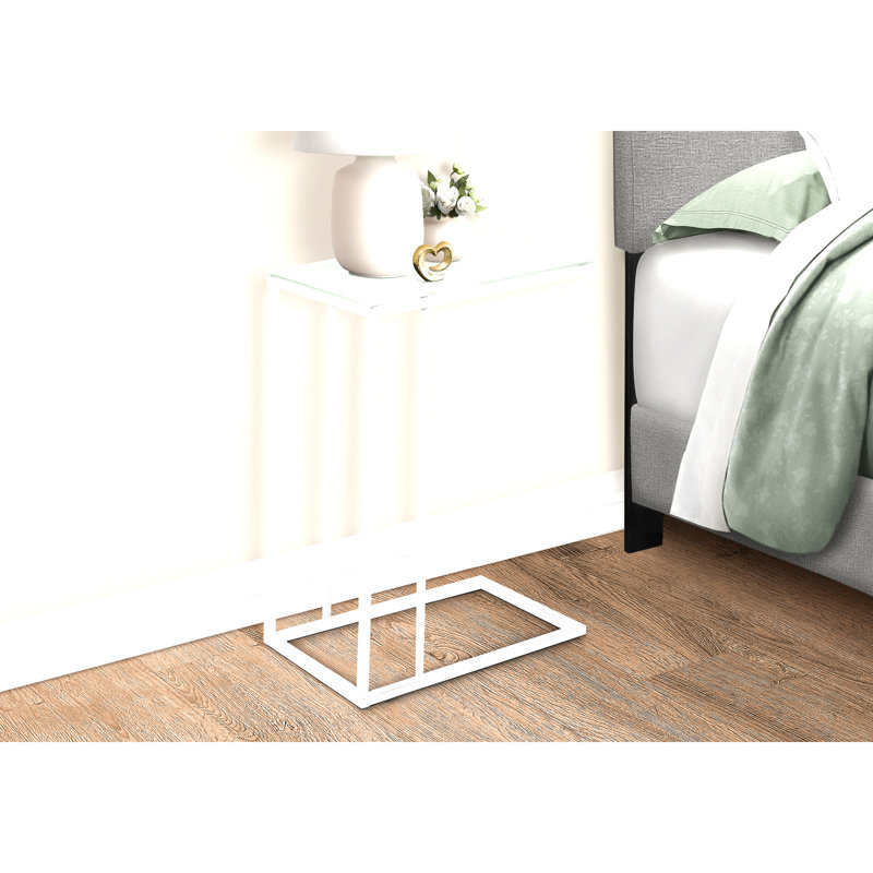 Table de bout polyvalente en forme de C pour la chambre à coucher et le salon, avec plateau en verre trempé et base en métal robuste