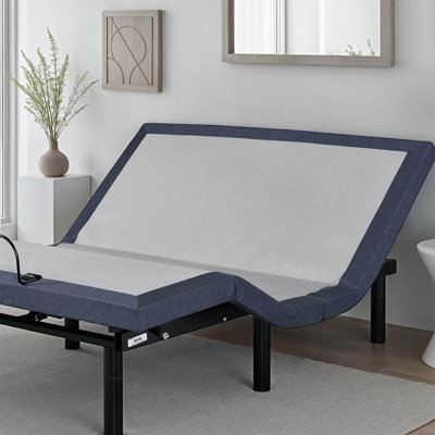 Base de lit double réglable avec réglages de la tête et des pieds, massage relaxant, fonction ronflement, pieds 3 en 1, lampe de poche à distance. Mouvement de gamme en acier bleu gris, corps 2 positions programmables, taille