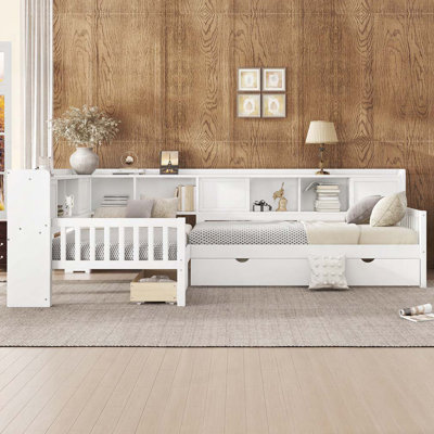 L-shaped Bed with Trundle,Storage Drawers and Shelves by Brayden Studio