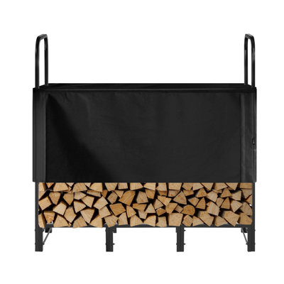 Support à bois de chauffage avec couvercle imperméable, support à bois d'extérieur de 4 pi, support à bûches en métal pour 1/4 de cordon, capacité de poids maximale de 400 lb, support de rangement en bois thermolaqué pour terrasse de foyer