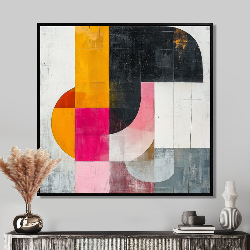 Oerts géométrique or rose et gris forme pure I - abstrait grand art mural géométrique, H 16 po x l 16 po
